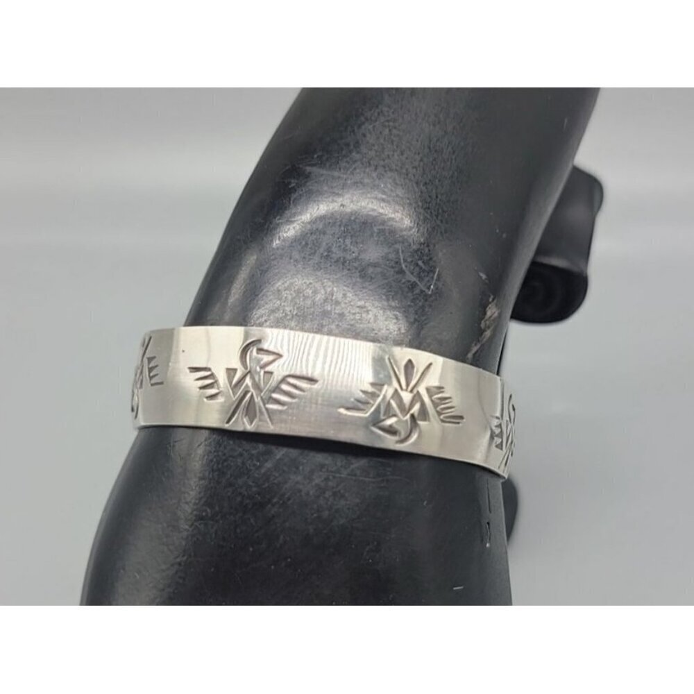 T Skies Sterling Silver Open Cuff Bracelet Native American Thunderbird SZ 6.5"
